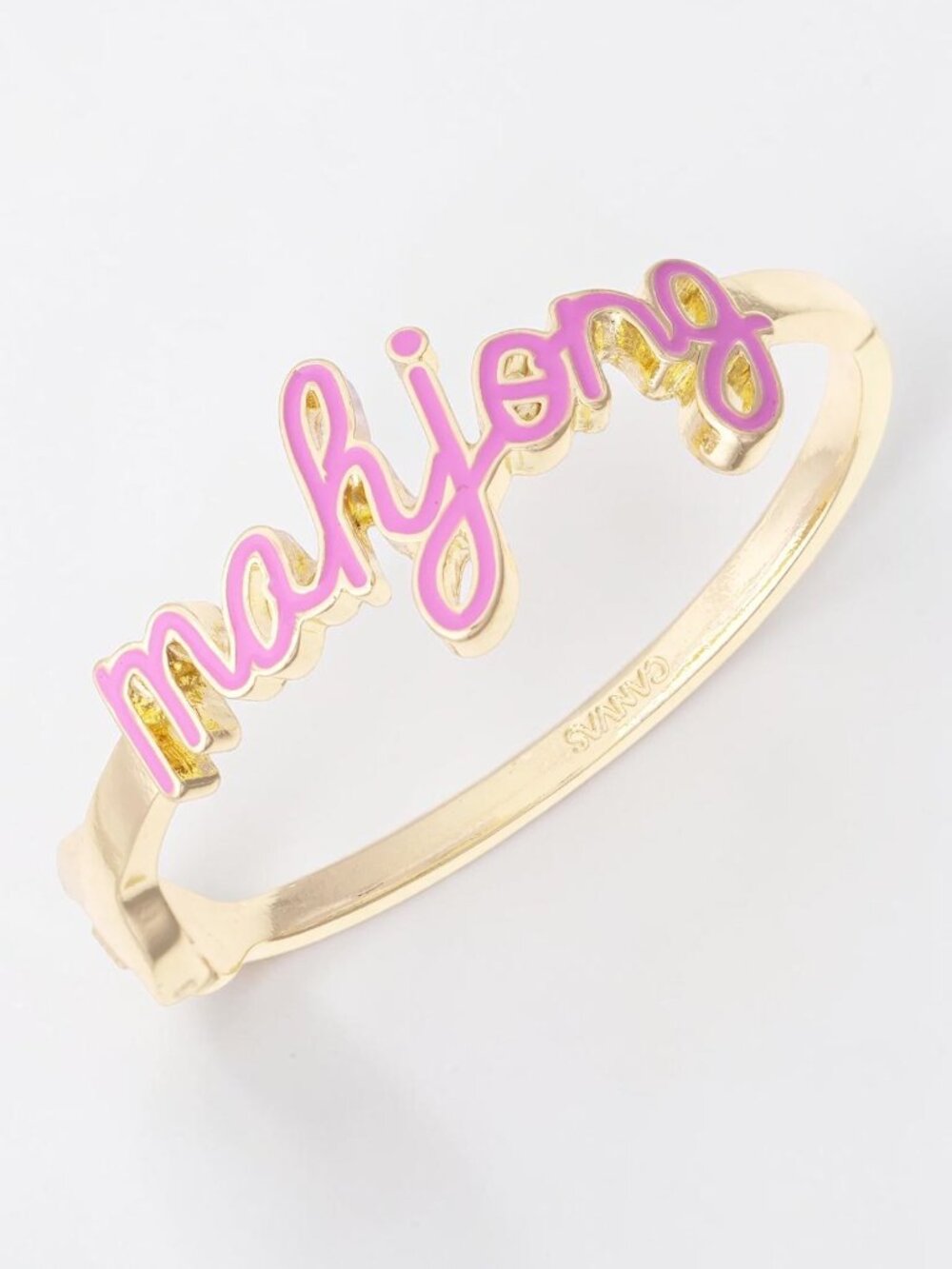 Mahjong Pink Enamel Gold Tone Hinge Bangle Bracelet NWT
